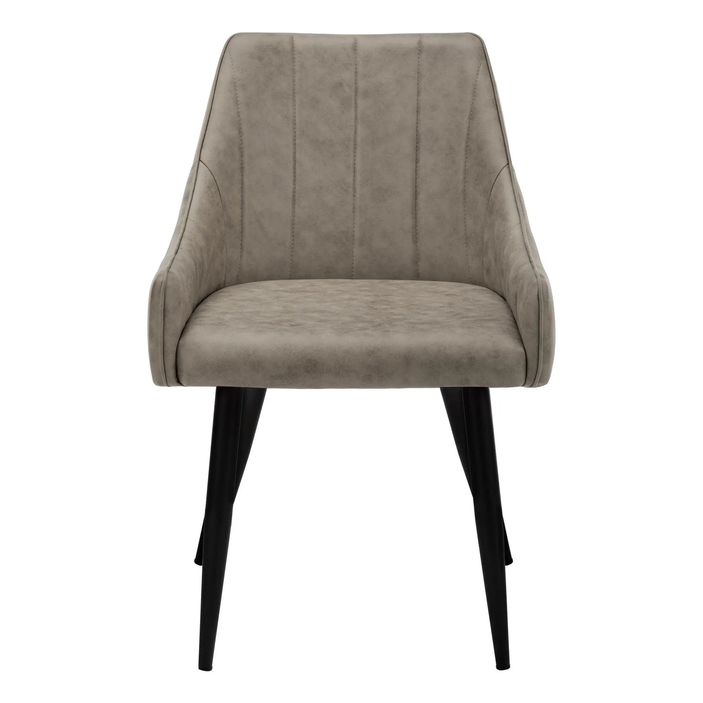 Upholstered side dining chair in taupe faux suede with black legs on Tampa Home & Garden Store