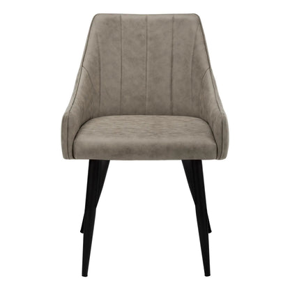 Upholstered side dining chair in taupe faux suede with black legs on Tampa Home & Garden Store