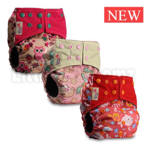 Stevvex cloth pocket nappies set of 3 baby diapers in pink floral beige owl and red star prints on Tampa Home & Garden Store