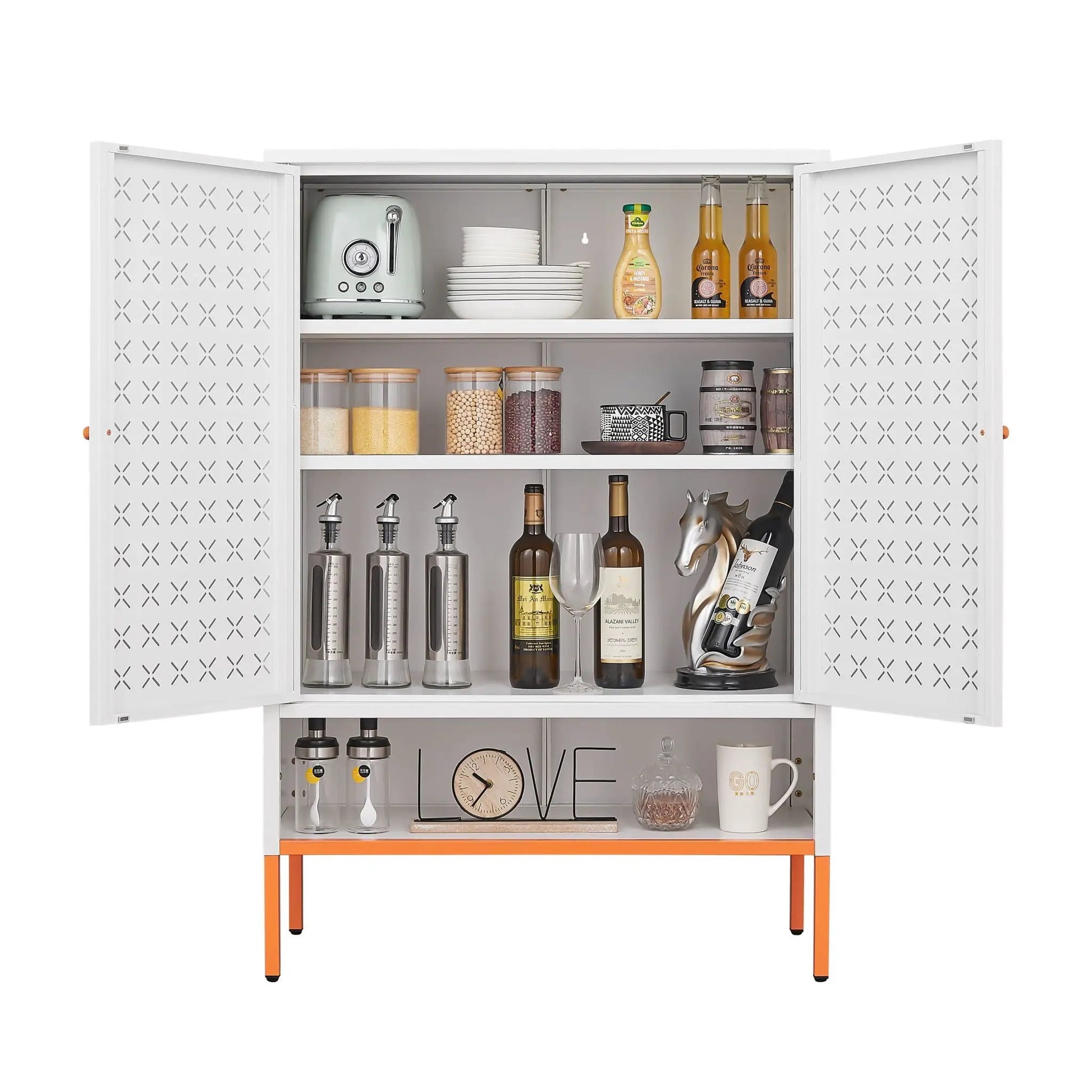 White metal grid double-door shoe cabinet with adjustable compartments by Unique Piece Furniture on Tampa Home & Garden Store