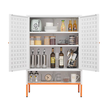 White metal grid double-door shoe cabinet with adjustable compartments by Unique Piece Furniture on Tampa Home & Garden Store