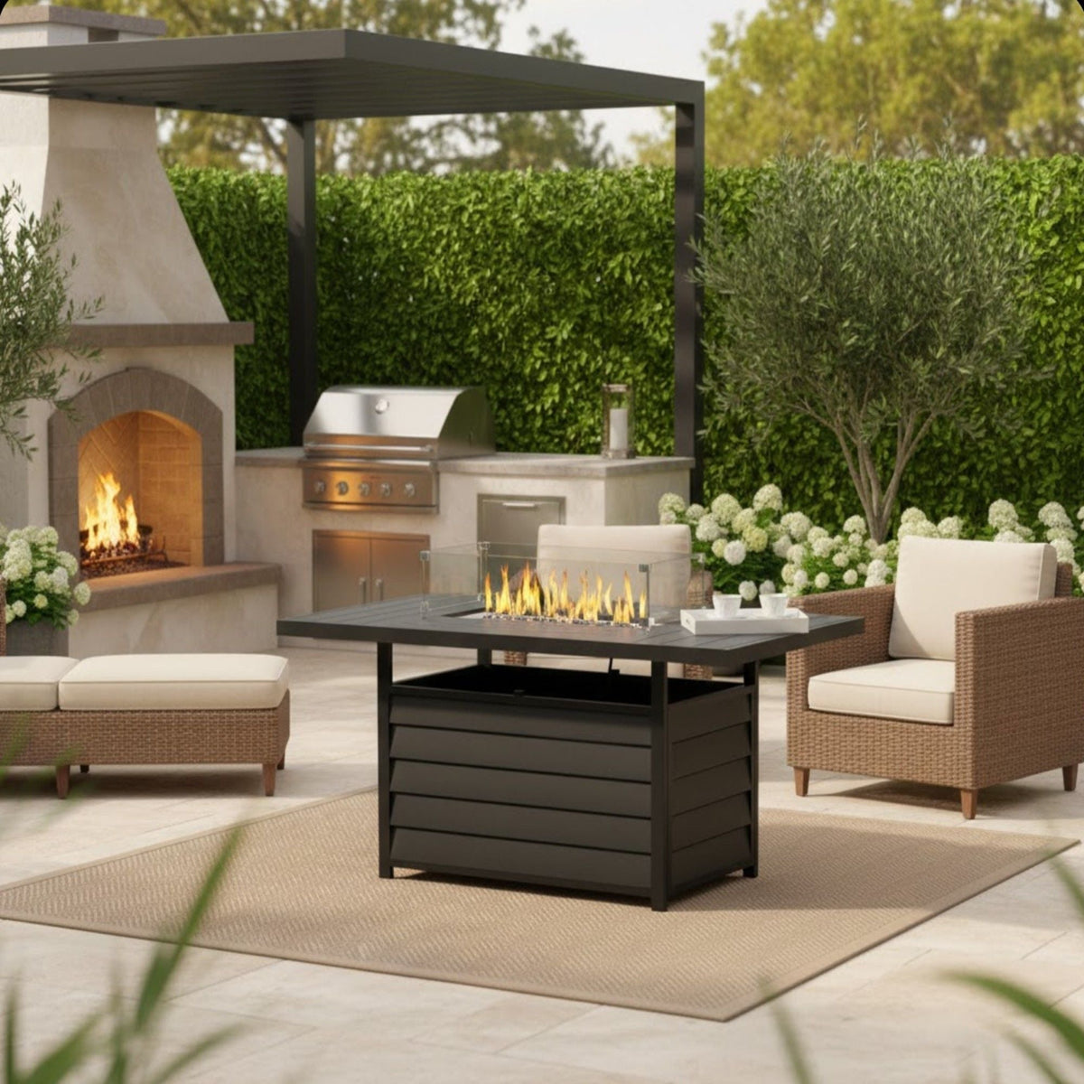 Rectangular Propane Fire Pit Table with Stainless Burner black frame by HouseOfZazla on Tampa Home & Garden Store