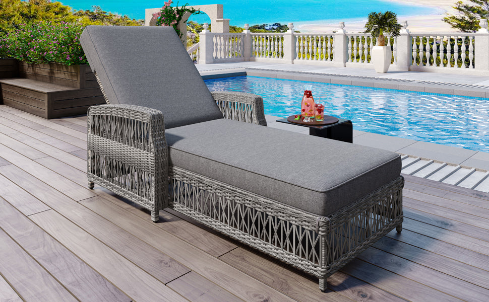 GO Outdoor Reclining Chaise with Armrests and Cushions, grey wicker sunlounger HouseOfZazla on Tampa Home & Garden Store