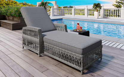 GO Outdoor Reclining Chaise with Armrests and Cushions, grey wicker sunlounger HouseOfZazla on Tampa Home & Garden Store
