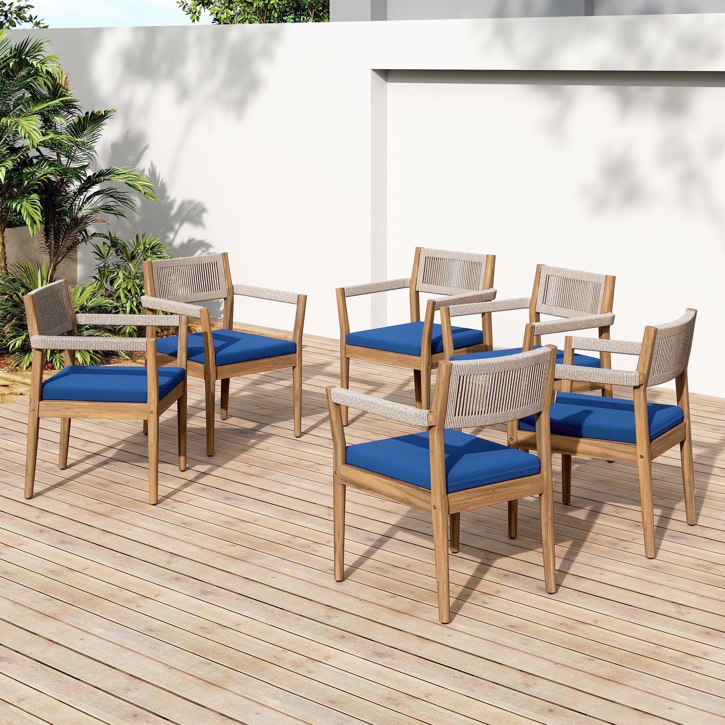Set of Four Braided Acacia Wood Dining Chairs