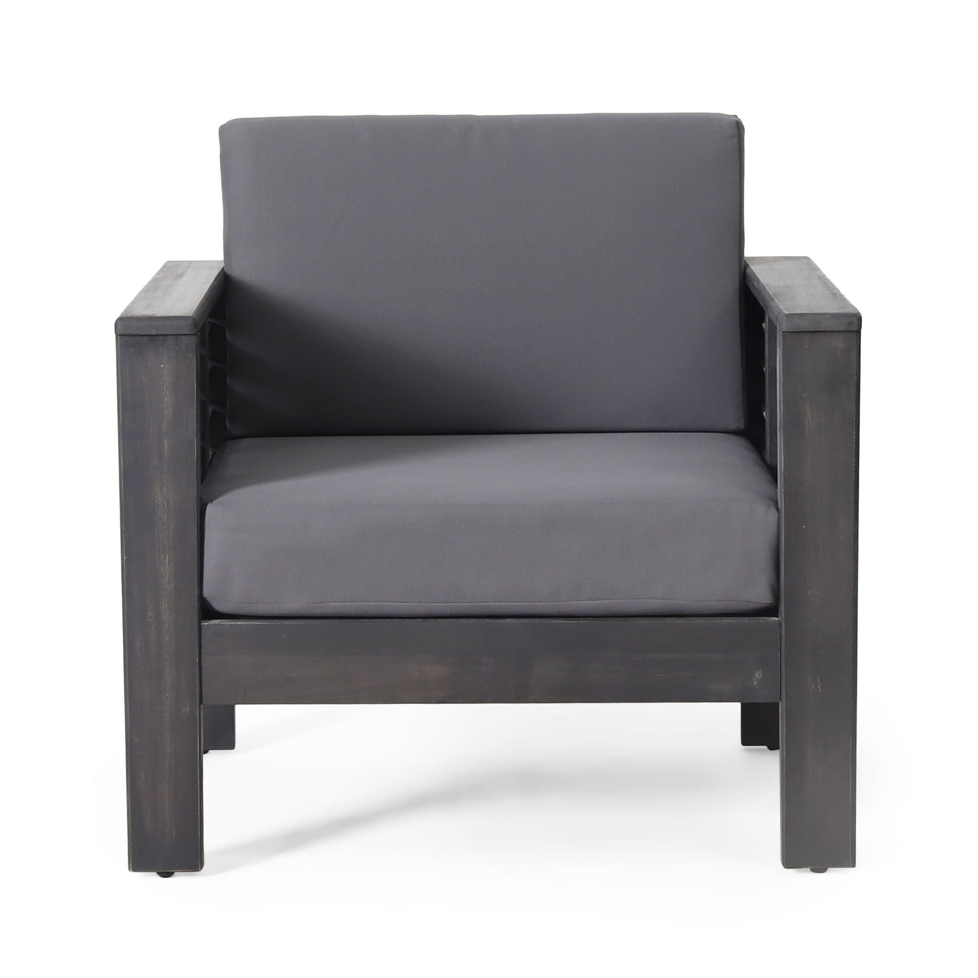 Slat Design Club Chair with Cushions, dark gray cushions, HouseOfZazla outdoor chair on Tampa Home & Garden Store