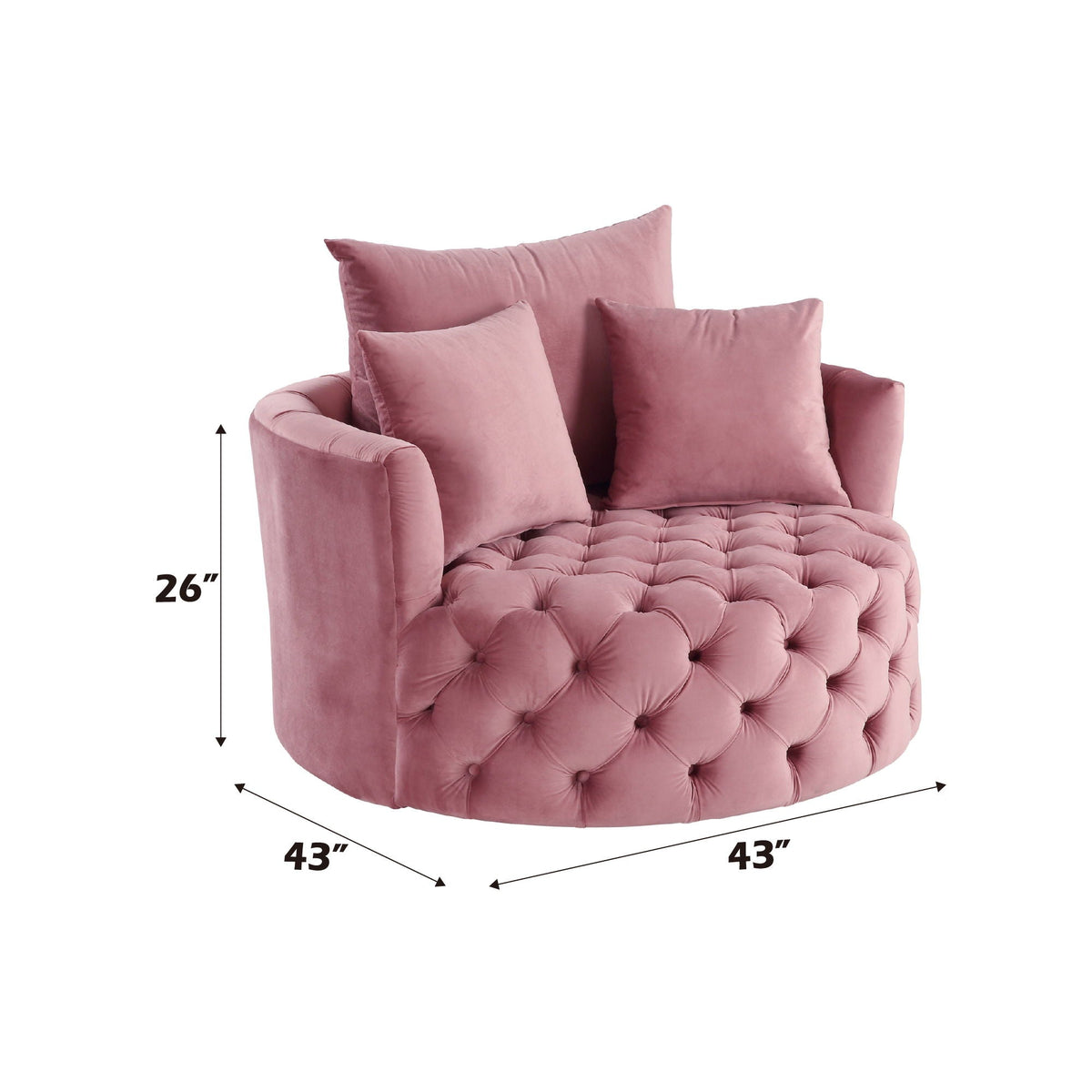 Pink velvet tufted swivel accent chair with cushions by HouseOfZazla on Tampa Home & Garden Store