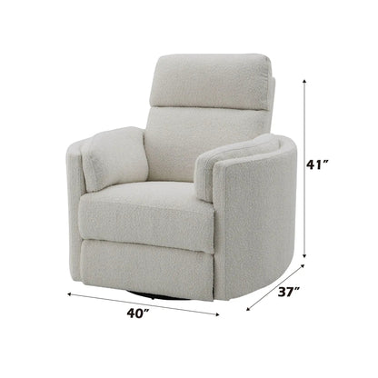 Sagen glider recliner with swivel in beige textured fabric; plush back cushion and padded arms on Tampa Home & Garden Store