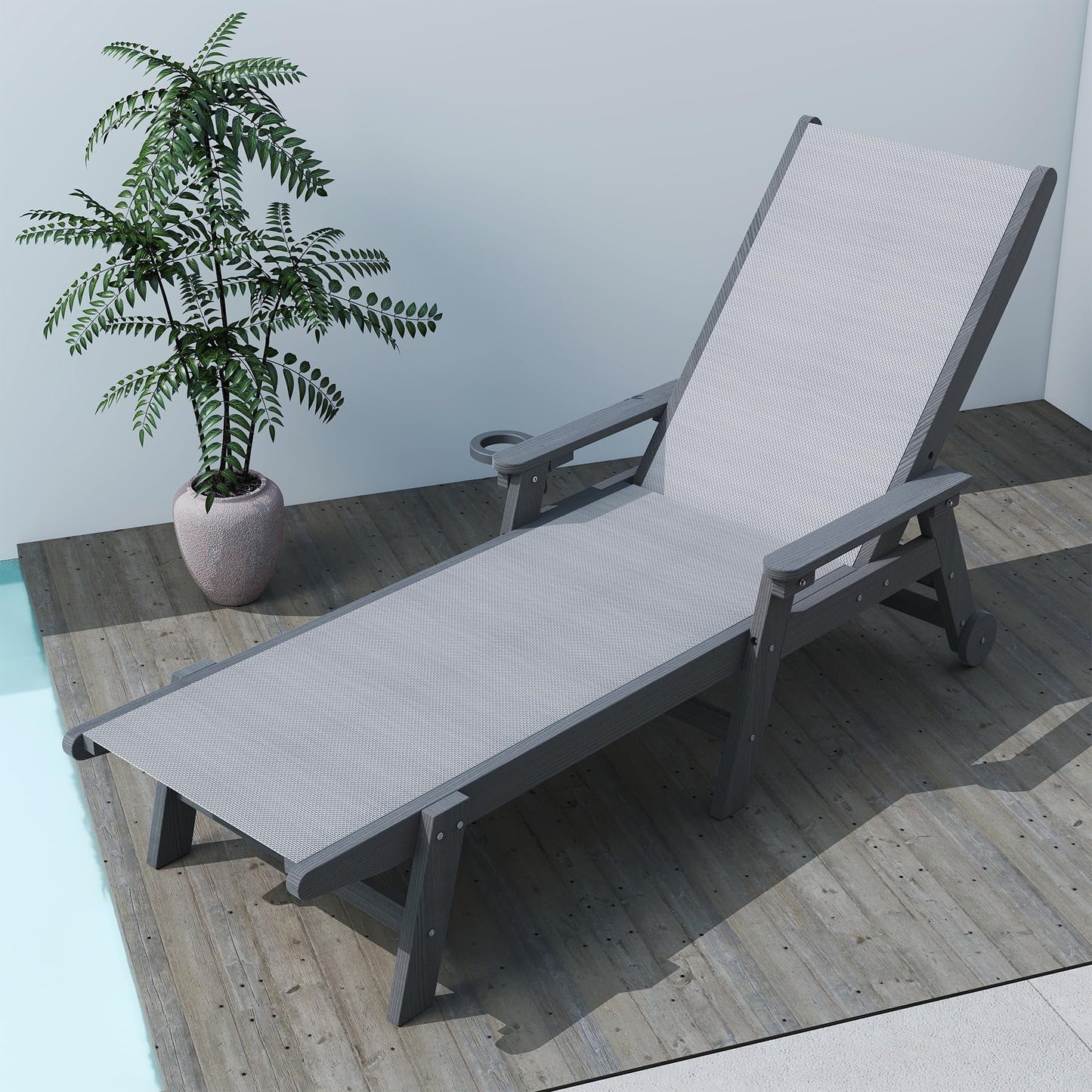 Outdoor HDPE Reclining Chaise Lounge with Wheels