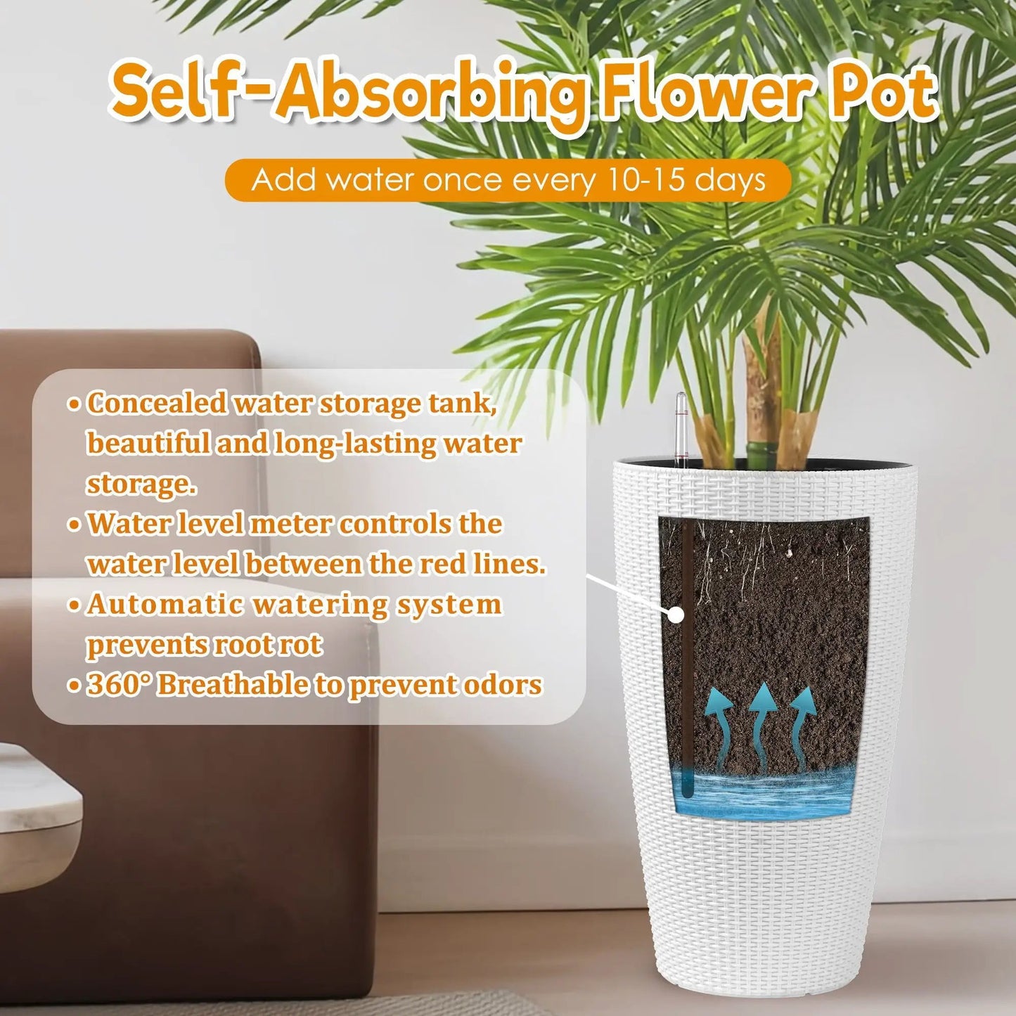 Tall Planters Set with Water Level Monitor
