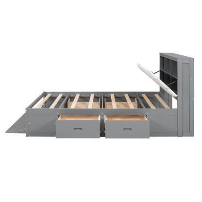 Platform bed with storage headboard, shoe rack and 4 drawers in gray by HouseOfZazla on Tampa Home & Garden Store