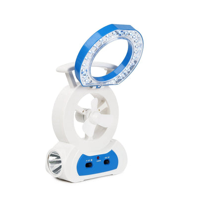 Desk Cooling Fan w/180° Adjustable LED Lamp GemGear blue LED ring on white base on Tampa Home & Garden Store
