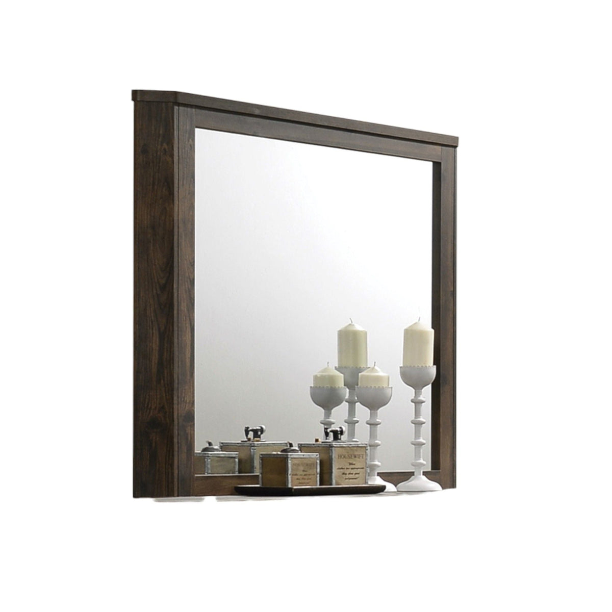 Rustic walnut wood-framed wall mirror by HouseOfZazla, rectangular dark frame on Tampa Home & Garden Store