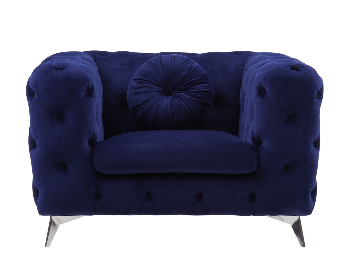 Atronia Arm Chair in royal blue velvet with tufted upholstery and bolster cushion HouseOfZazla on Tampa Home & Garden Store