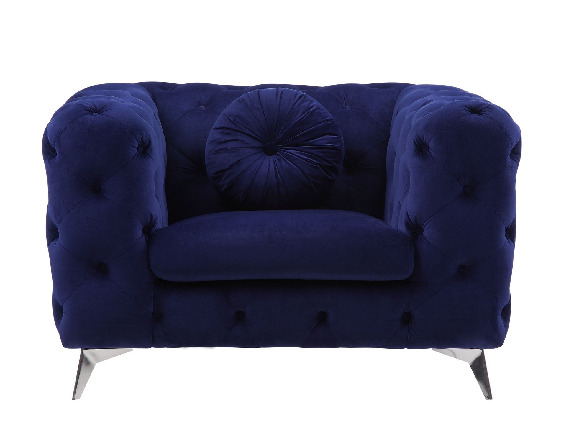 Atronia Arm Chair in royal blue velvet with tufted upholstery and bolster cushion HouseOfZazla on Tampa Home & Garden Store