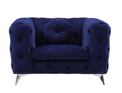 Atronia Arm Chair in royal blue velvet with tufted upholstery and bolster cushion HouseOfZazla on Tampa Home & Garden Store