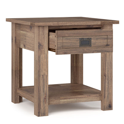 Monroe Solid Acacia Side Table rustic brown wood with open drawer and shelf by HouseOfZazla on Tampa Home & Garden Store