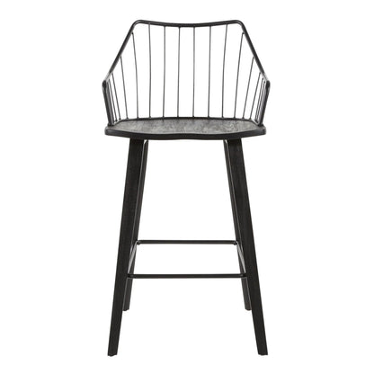 Winston Farmhouse Counter Stool with black metal wire back and weathered gray wood seat on Tampa Home & Garden Store
