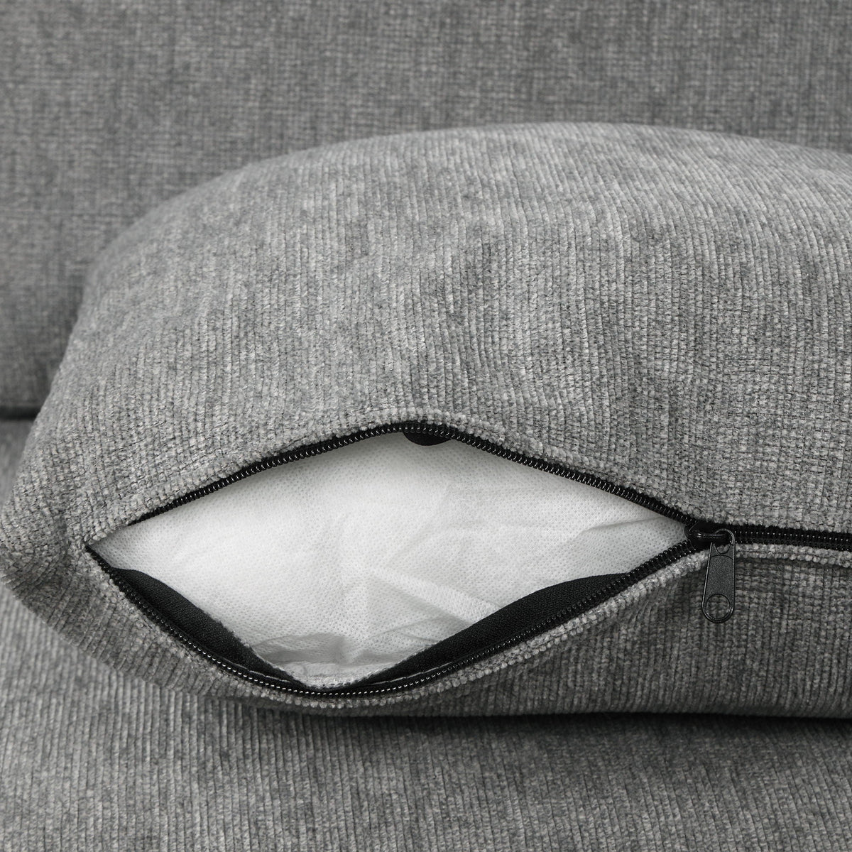 Single pull-out sleeper chair gray textured fabric with zipper detail on Tampa Home & Garden Store
