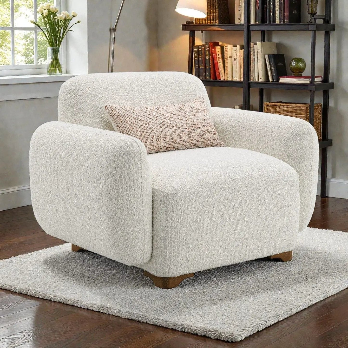 Darius Boucle Accent Chair with Toss Pillow Beige