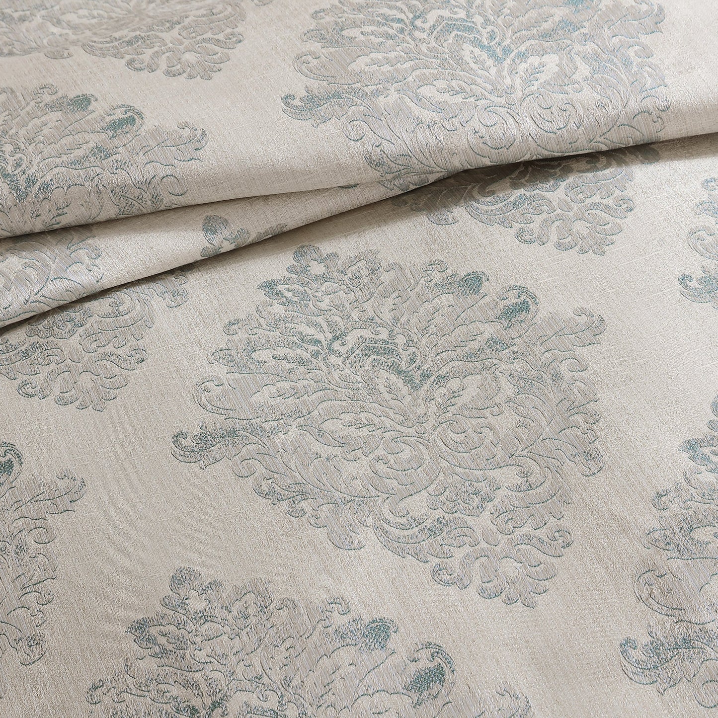 Marana 9 Pc Medallion Jacquard Comforter Set by HouseOfZazla in beige with teal pattern on Tampa Home & Garden Store