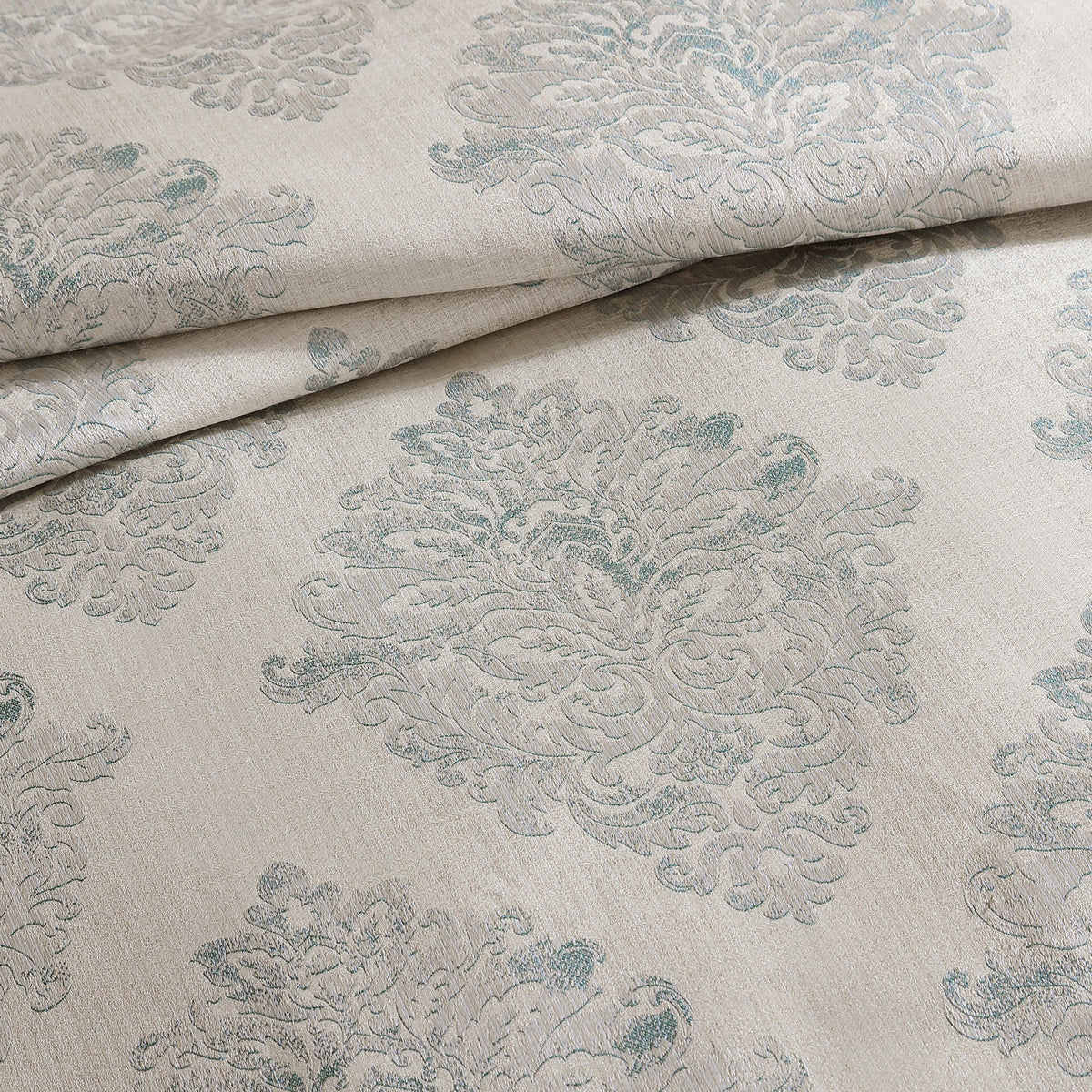 Marana 9 Pc Medallion Jacquard Comforter Set by HouseOfZazla in beige with teal pattern on Tampa Home & Garden Store