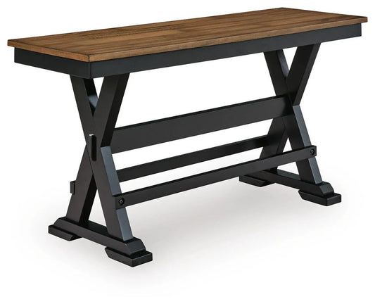 Wildenauer dining room bench wood top with black metal X-frame base on Tampa Home & Garden Store