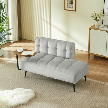 54-Inch modern velvet two-seater sofa in gray with tufted cushions and black legs, rotating table on Tampa Home & Garden Store