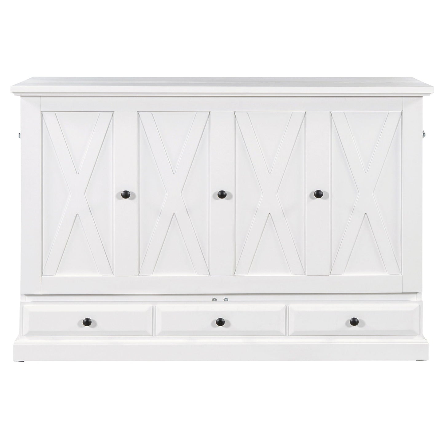 White solid pine Murphy bed cabinet with four X-paneled doors and three lower drawers on Tampa Home & Garden Store