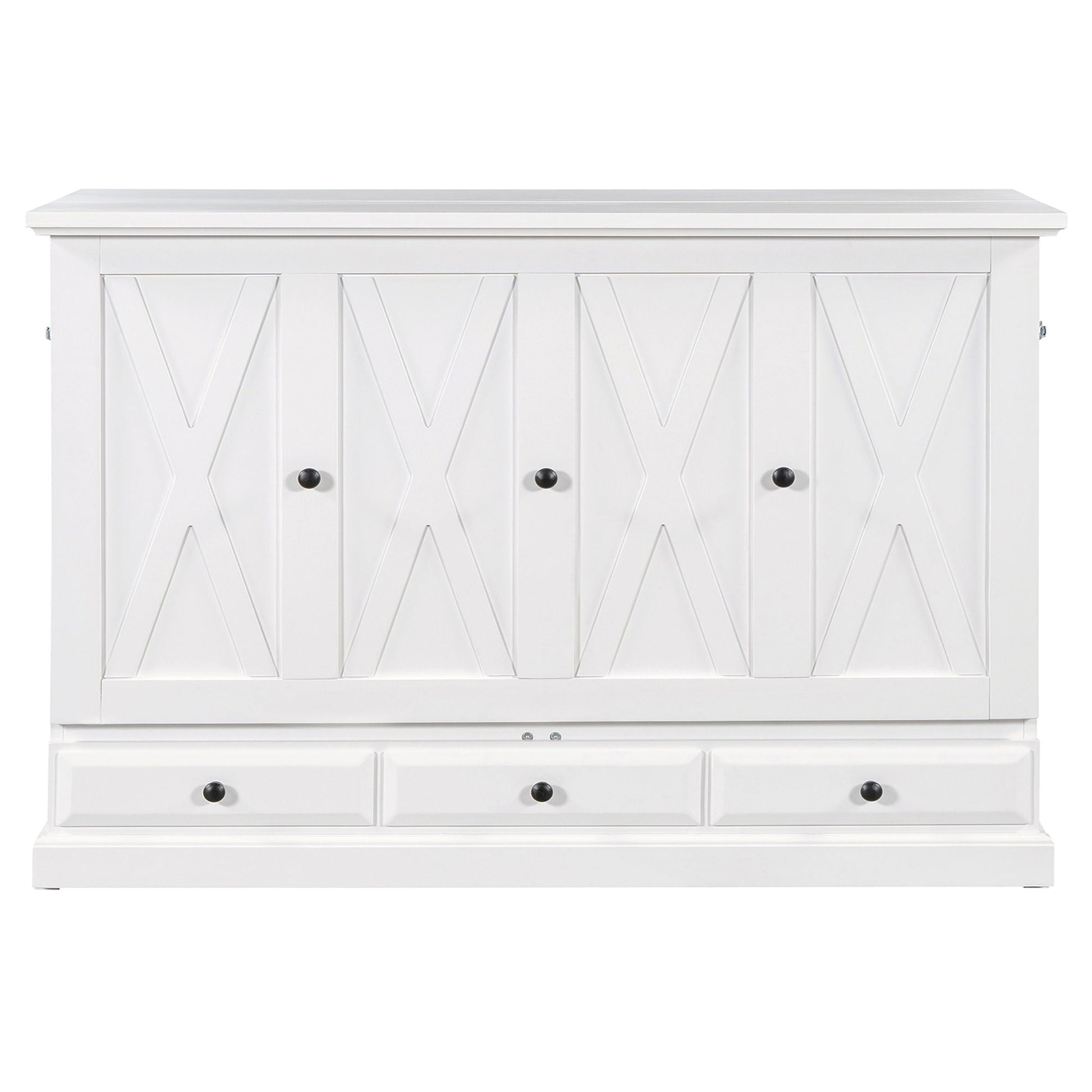 White solid pine Murphy bed cabinet with four X-paneled doors and three lower drawers on Tampa Home & Garden Store