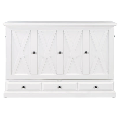 White solid pine Murphy bed cabinet with four X-paneled doors and three lower drawers on Tampa Home & Garden Store
