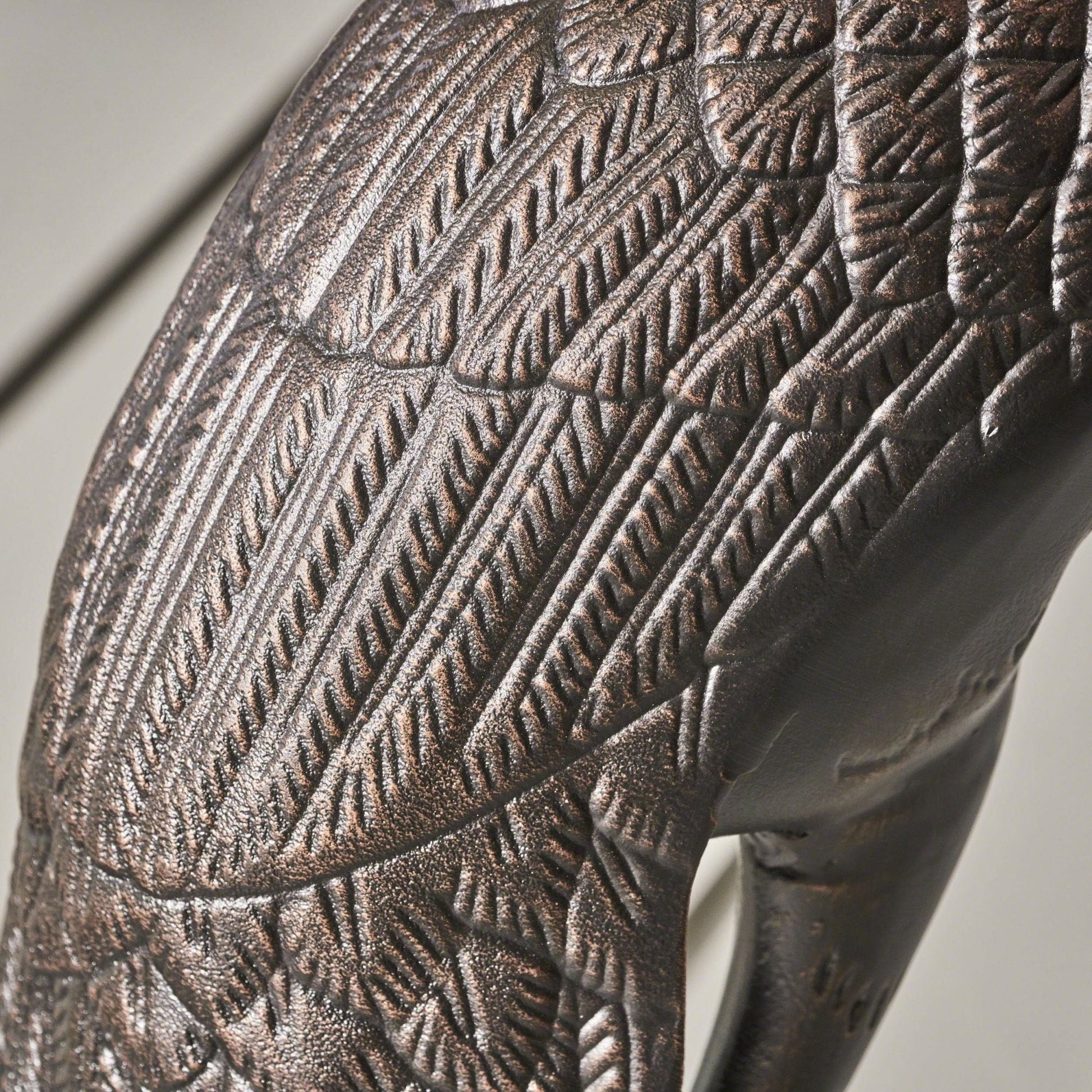 Bird Animals Cranes outdoor decor accessory in dark bronze with feather-textured pattern on Tampa Home & Garden Store
