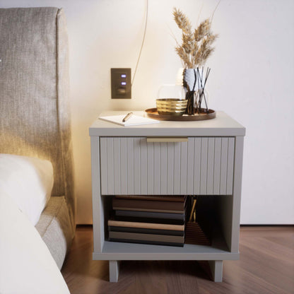 Granville Nightstand with 1 Drawer in light gray solid wood finish, modern accent furniture on Tampa Home & Garden Store