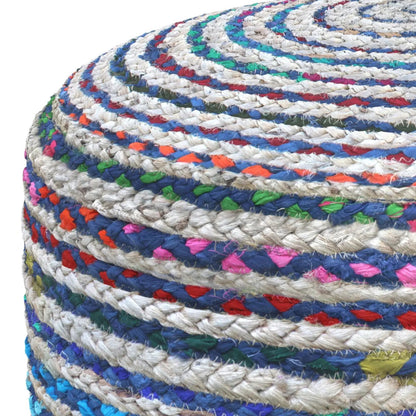 Margo Round Pouf braided jute with colorful accents blue teal red by Unique Piece Furniture on Tampa Home & Garden Store