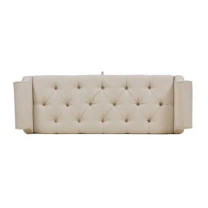 Jacqueline Tufted Roll-Arm Storage Bench beige fabric with button tufting by HouseOfZazla on Tampa Home & Garden Store