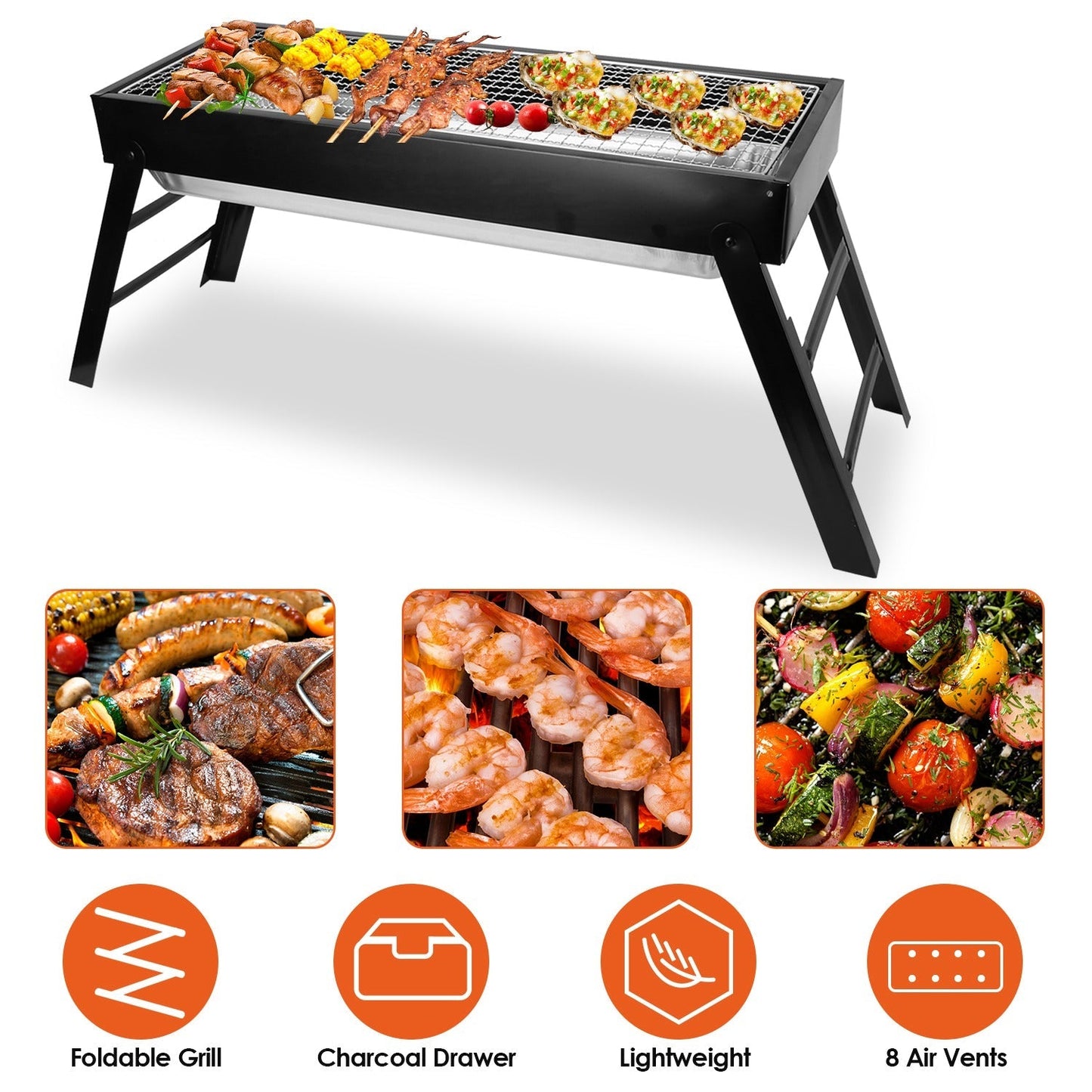 GemGear foldable charcoal grill, stainless steel, portable tabletop grill for camping on Tampa Home & Garden Store