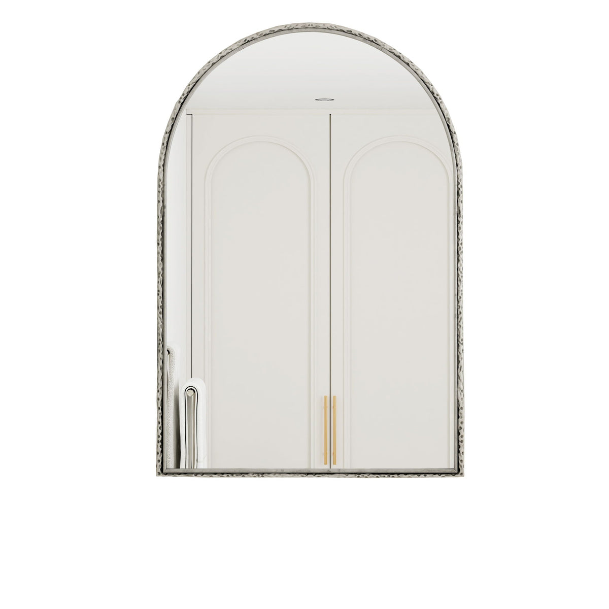 HouseOfZazla arched wall mirror with hammered silver frame and shatterproof glass on Tampa Home & Garden Store