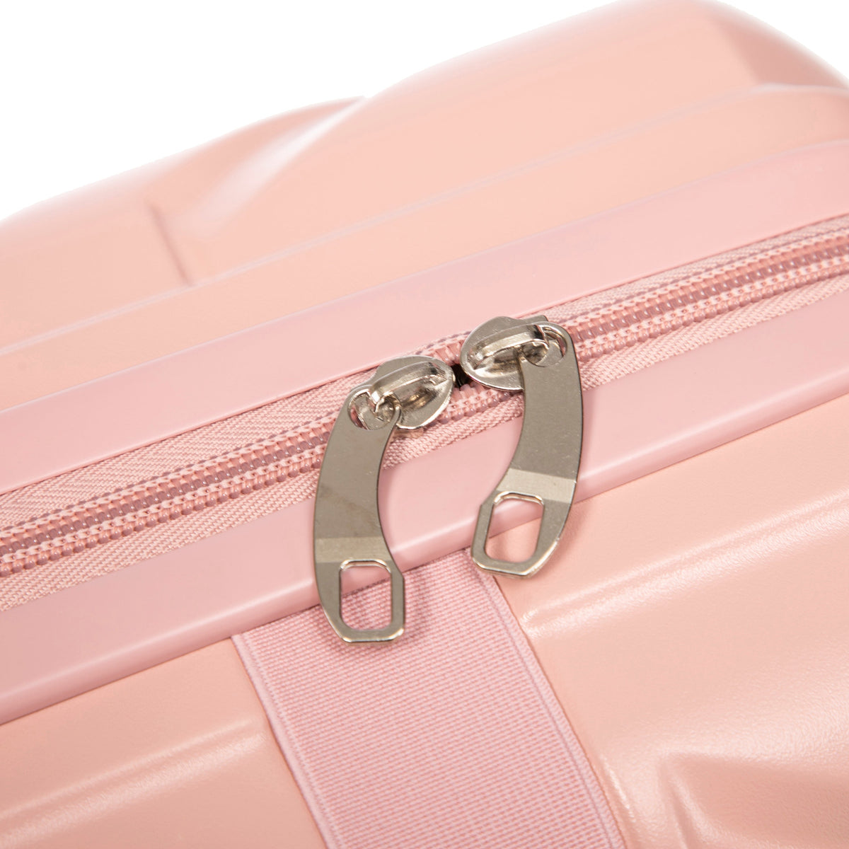 2-piece pink ABS luggage set close-up with pink zipper pulls on a smooth shell on Tampa Home & Garden Store