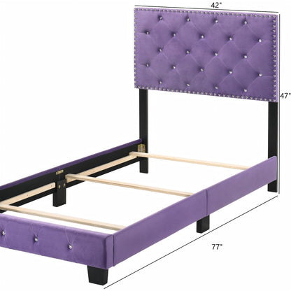 Luxurious upholstered bed headboard in purple with tufting and crystal studs HouseOfZazla on Tampa Home & Garden Store