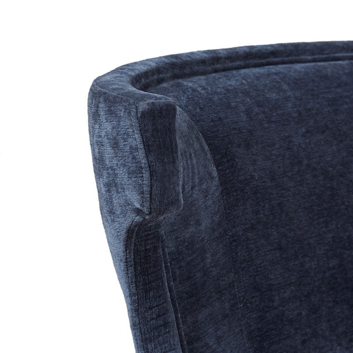 Carson Counter Stool wingback blue velvet fabric close-up of the curved back on Tampa Home & Garden Store