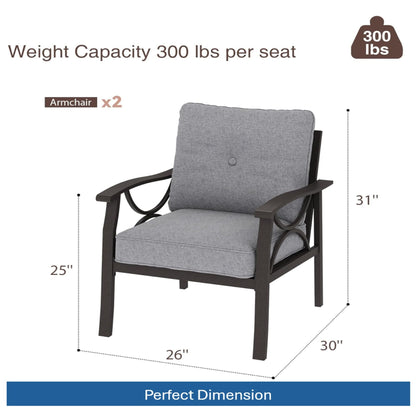HouseOfZazla all-weather armchairs with gray cushions, dark frame set of 2 outdoor chairs on Tampa Home & Garden Store
