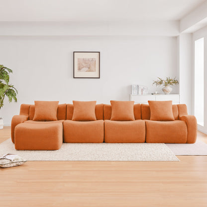 L-Shaped 4-Seat Boneless Sofa orange fabric by HouseOfZazla in a modern living room on Tampa Home & Garden Store