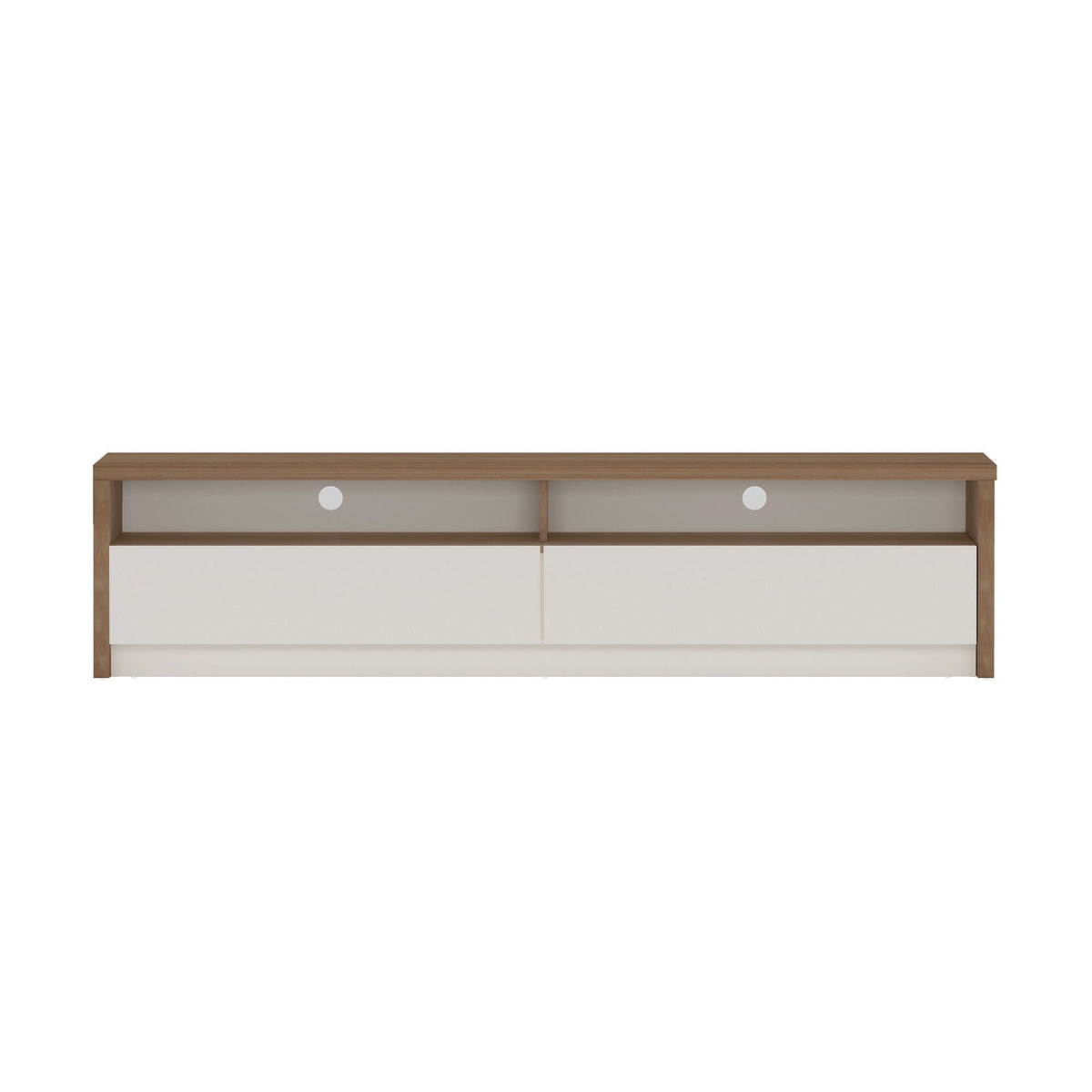 Modern 70in TV Stand with full-extension drawers in white and light brown wood veneer on Tampa Home & Garden Store