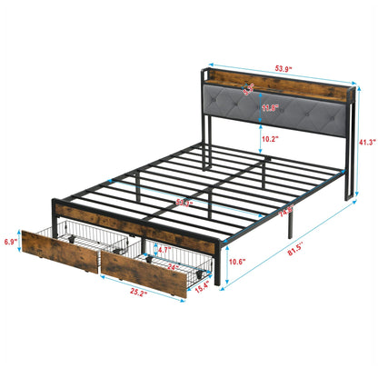 Modern Bed Frame With Led Lights and Storage