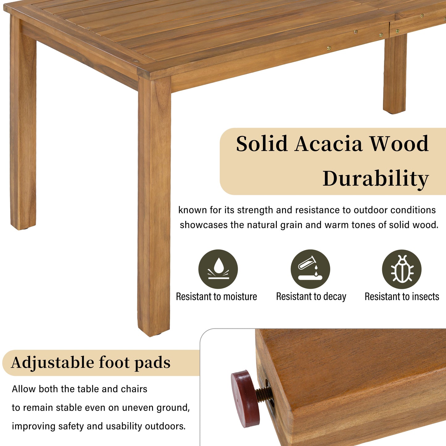 Luxury 5 Piece Acacia Wood Patio Dining Set for 4