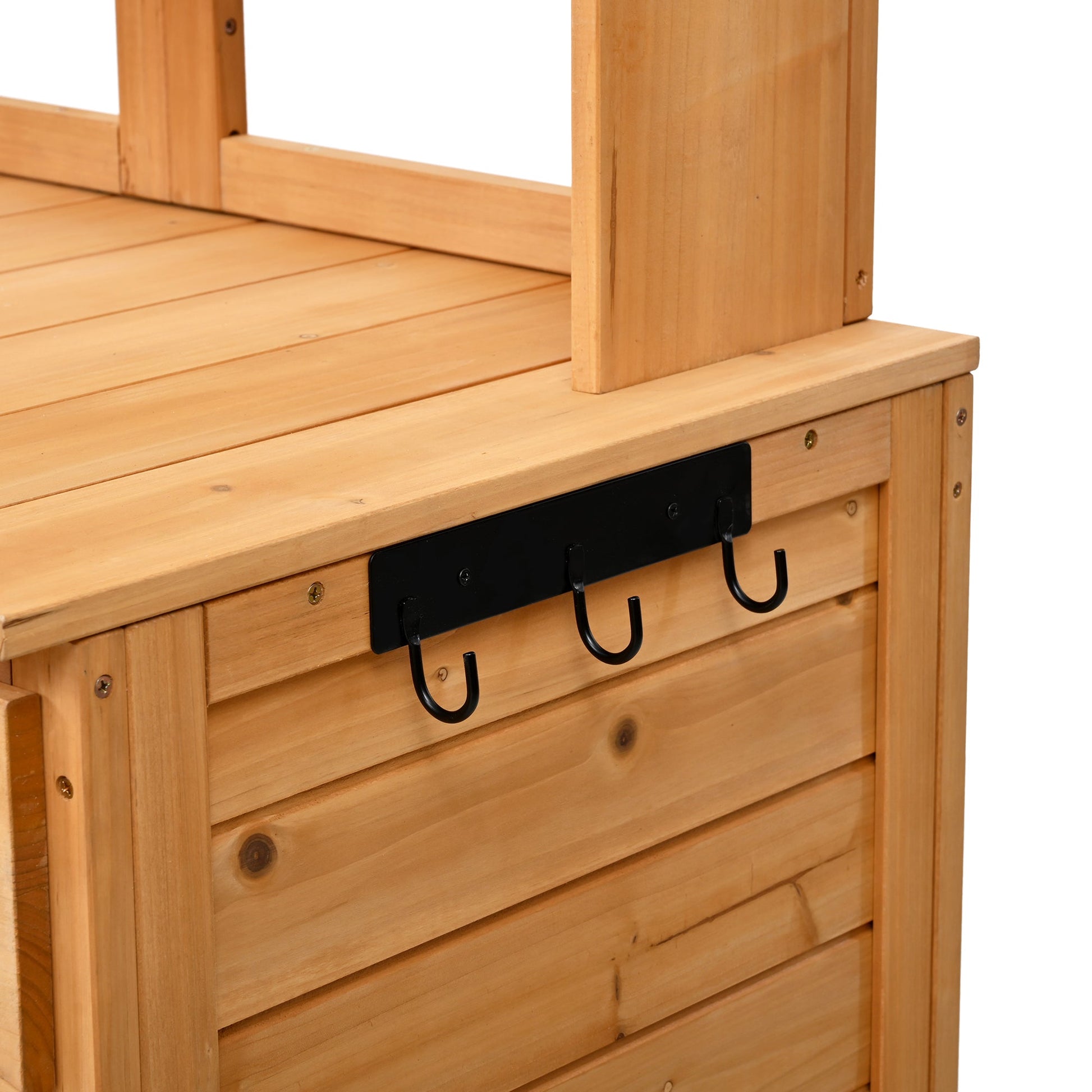 TOPMAX 65.7'' tall garden potting bench with hutch wooden bench, natural finish, black hooks on Tampa Home & Garden Store