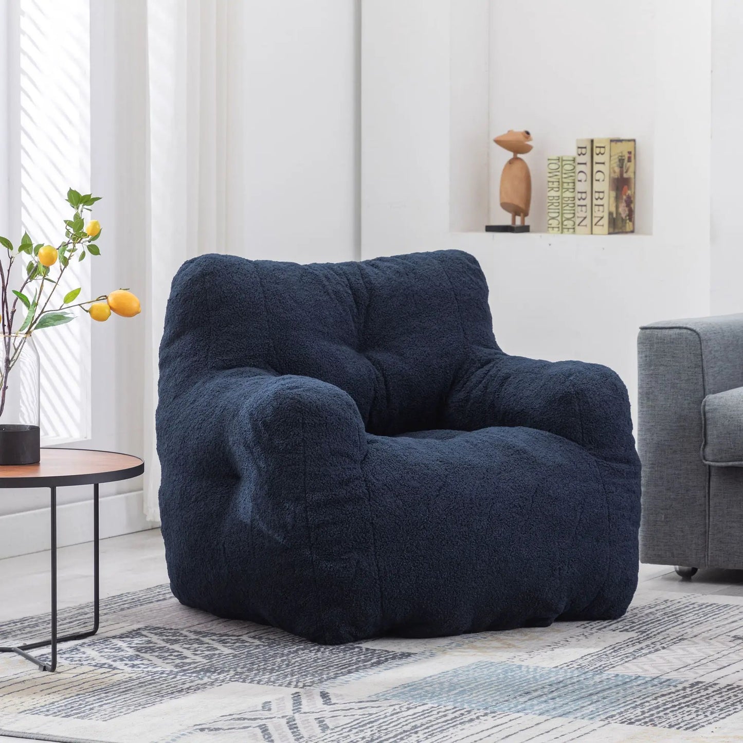 Soft Teddy Fabric Bean Bag Chair With Tufted Foam