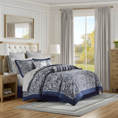 12 Piece Cotton Comforter Set for a Navy Cal King