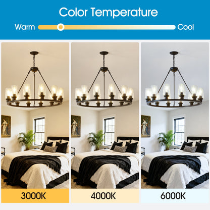 Black Wagon Wheel Chandelier 31.5in Farmhouse Pendant light; color temps 3000K, 4000K, 6000K on Tampa Home & Garden Store