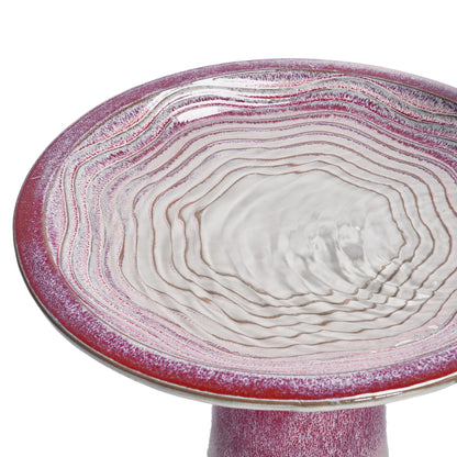 Birdbath For Patio, Garden White / Pink ceramic glaze with concentric rings HouseOfZazla on Tampa Home & Garden Store